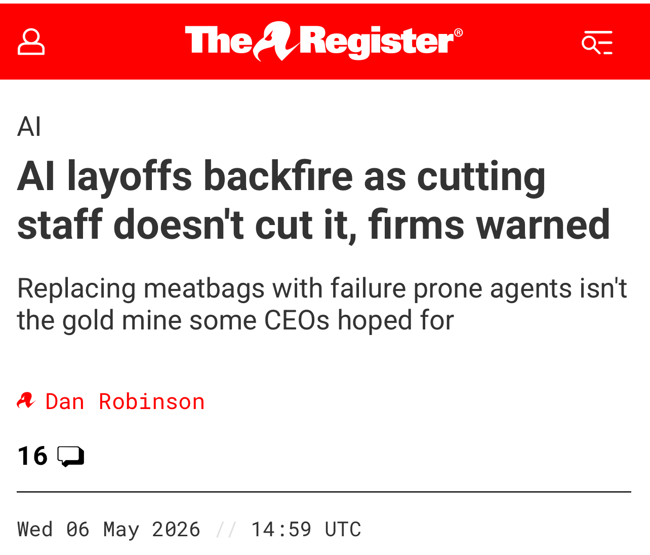 The Register: AI layoffs backfire as cutting staff doesn't cut it